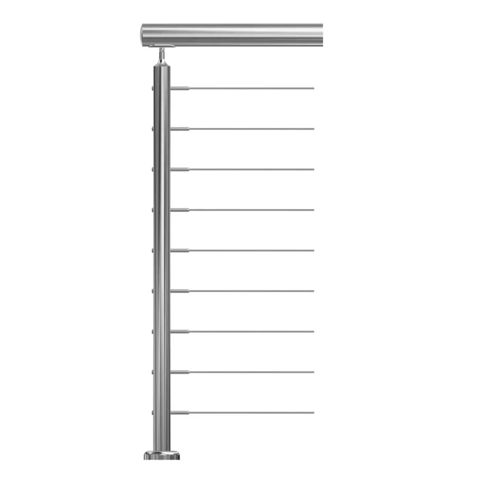 Ready made 38.1mm stainless steel stanchion with cable infill front view for DIY cable balustrade