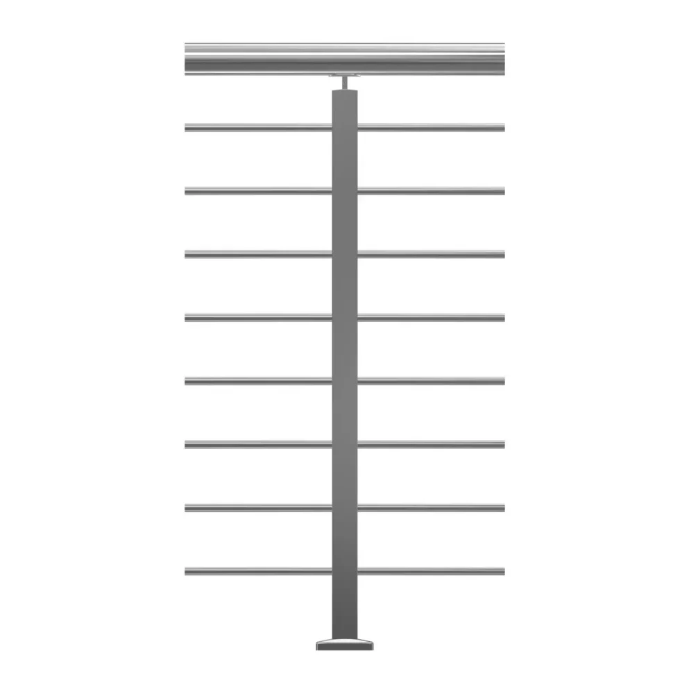 Ready-made 40x40mm square stainless steel stanchion with 12.7mm tube infill and pipe holders front view for DIY tube balustrade