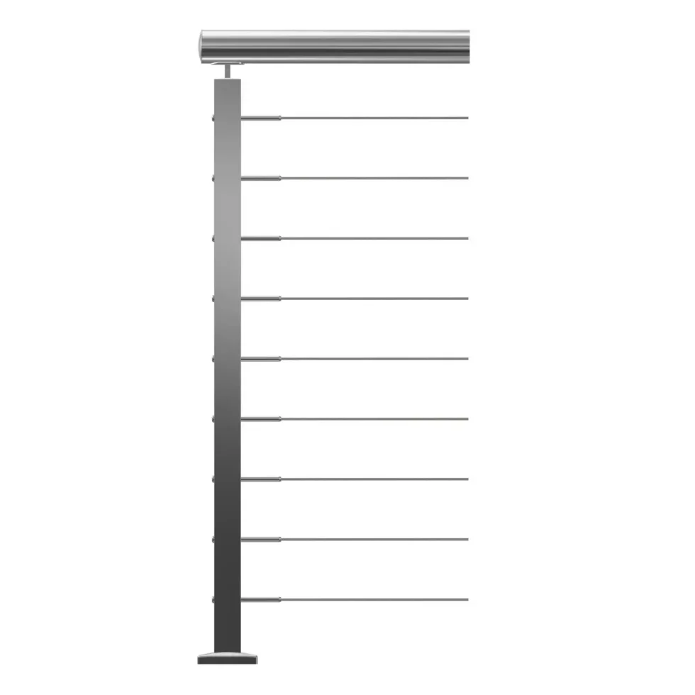 Ready-made 40x40mm square stainless steel stanchion with cable infill front view for DIY cable balustrade