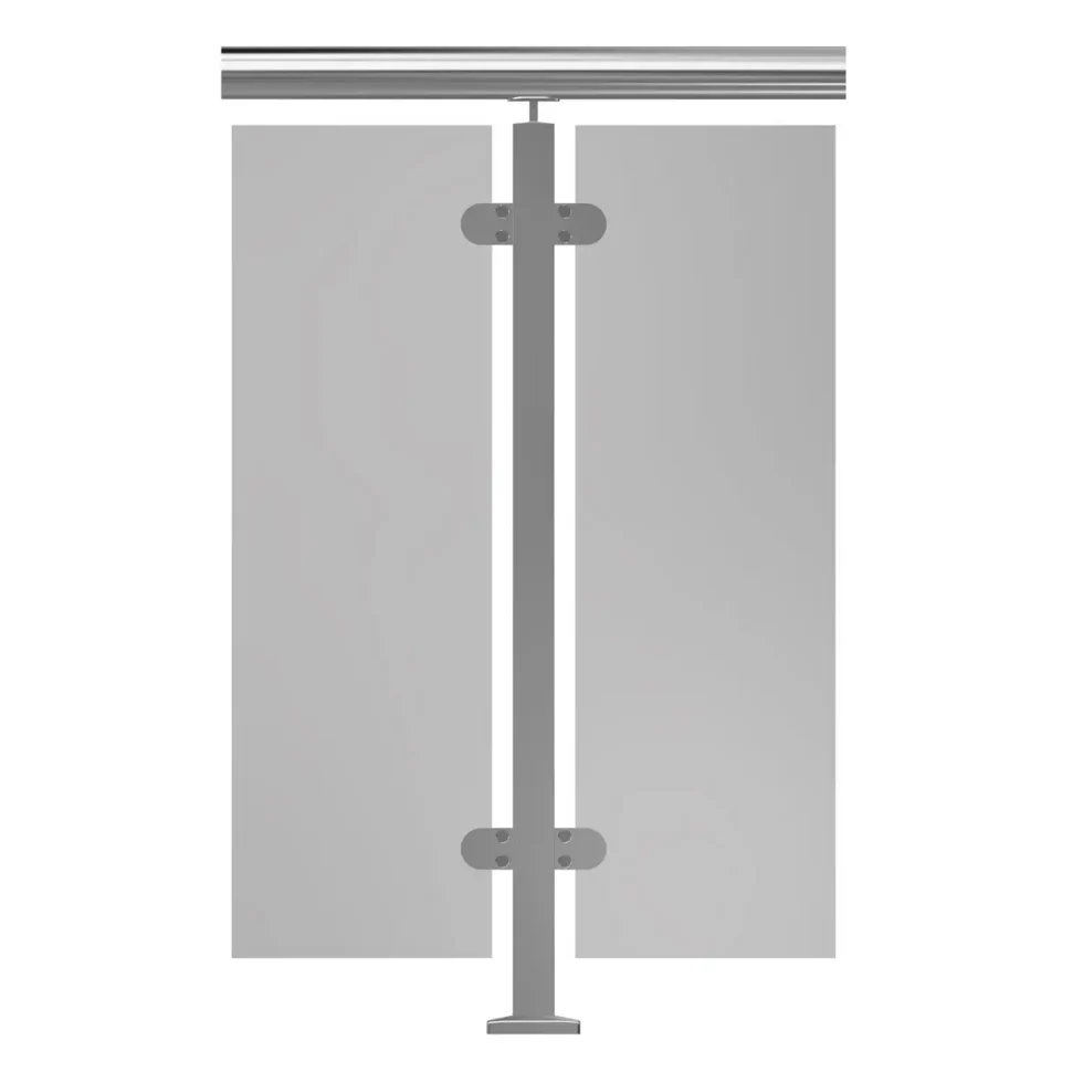 Ready-made 40x40mm square stainless steel stanchion with glass infill front view for DIY glass balustrade